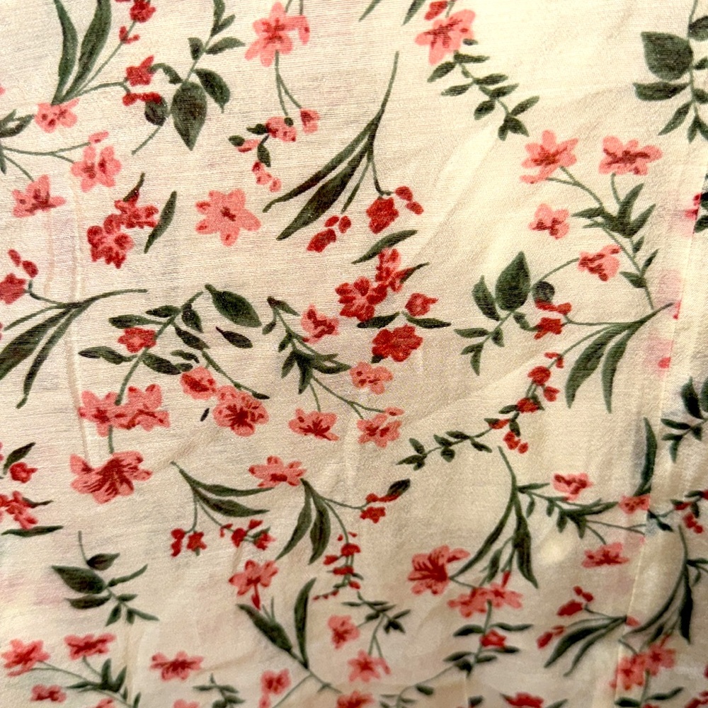 MINKPINK Cream Floral Wrap Midi Dress with Pink & Green Accents - Picture 10 of 12